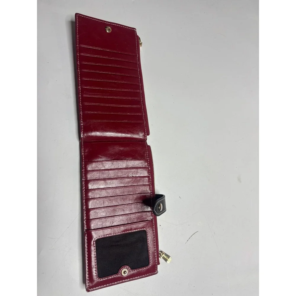 Andoilt Burgundy Leather Slim Bifold Wallet Zipper Pocket VTG Classy Chic Preppy